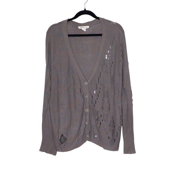 BCBGENERATION Distressed Sweater Marled Fern Taupe Cardigan Casual Women's M - Picture 1 of 12